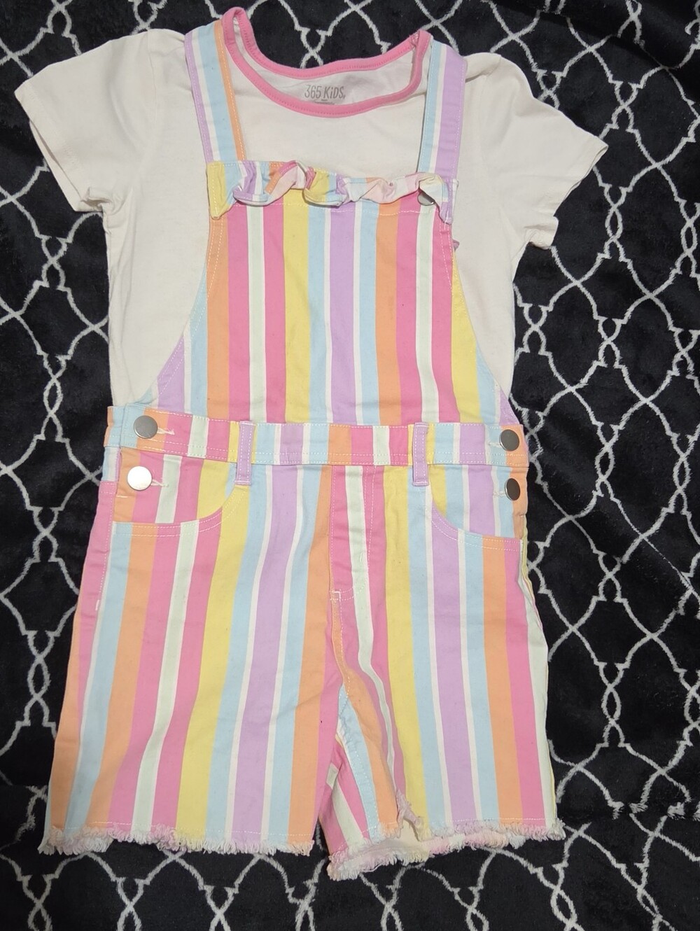 Rainbow Stripe Short Overalls - Pastel Multi Size 7